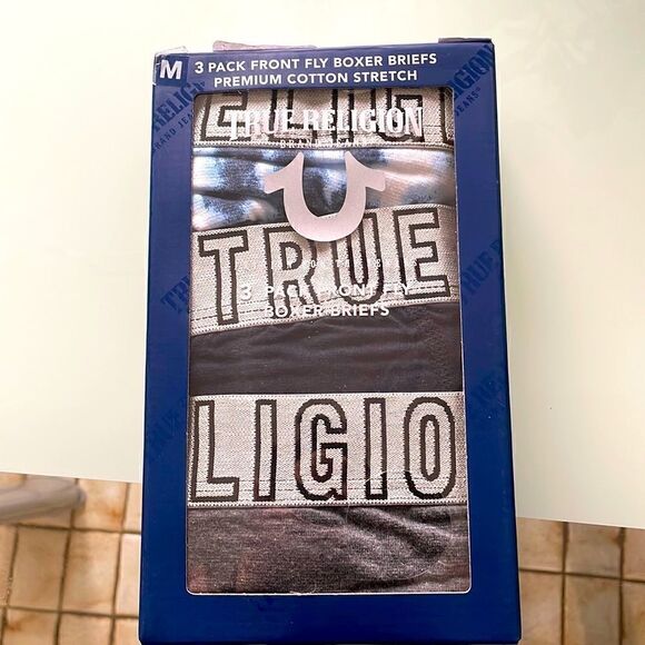 True Religion NWT 3 pack front fly boxer briefs premium cotton stretch medium - Picture 1 of 5